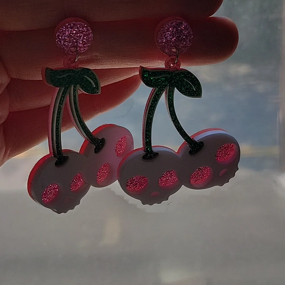 Sparkle Skull Cherry Earrings - Picture 2 of 7